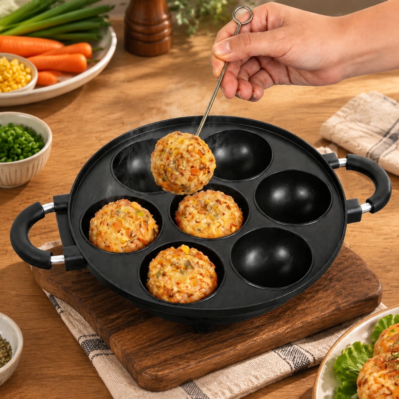 Takoyaki Grill Plate - Cetakan Aluminium 7 Lubang untuk Membuat