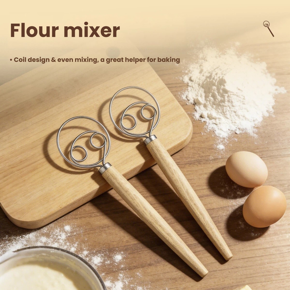 Pengocok Adonan Gagang Kayu Be - Danish Pancake Pan ulasan dan harga